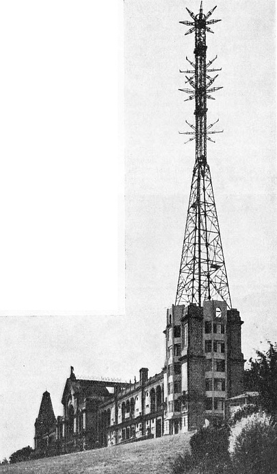 THE TRANSMITTING AERIAL TOWER on the rebuilt south-east tower of Alexandra Palace