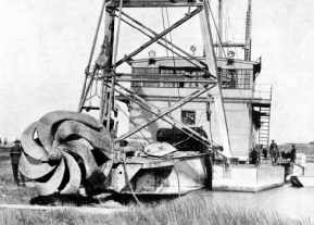 ELECTRIC HYDRAULIC DREDGE used for excavating a canal near Beauharnois, Quebec