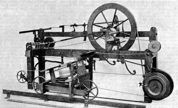 REPLICA OF THE MULE SPINNING FRAME, invented by Samuel Crompton.