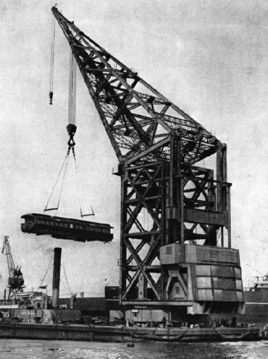 Loading a railway coach in the Royal Albert Dock