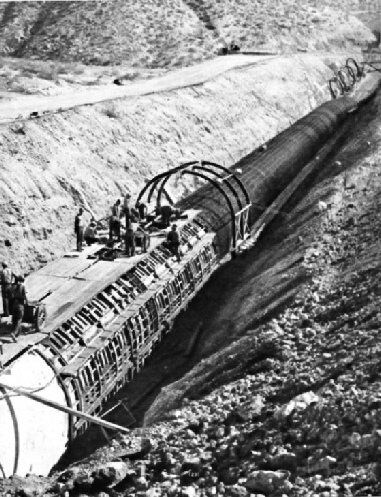 AN INVERTED SIPHON, of which there are 146 in the length of the Colorado aqueduct