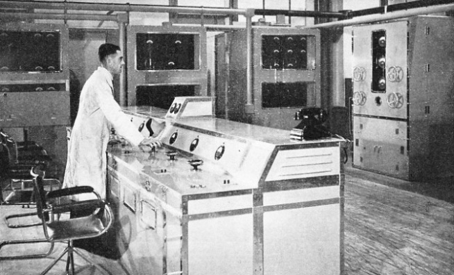THE CONTROL DESK AND AMPLIFIERS of the Baird transmitter