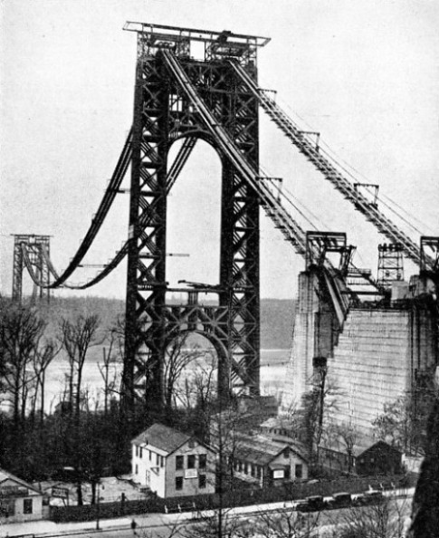 MANHATTAN TOWER of the George Washington Bridge rises 559 ft. 6 in. above the top of the pier on which it rests