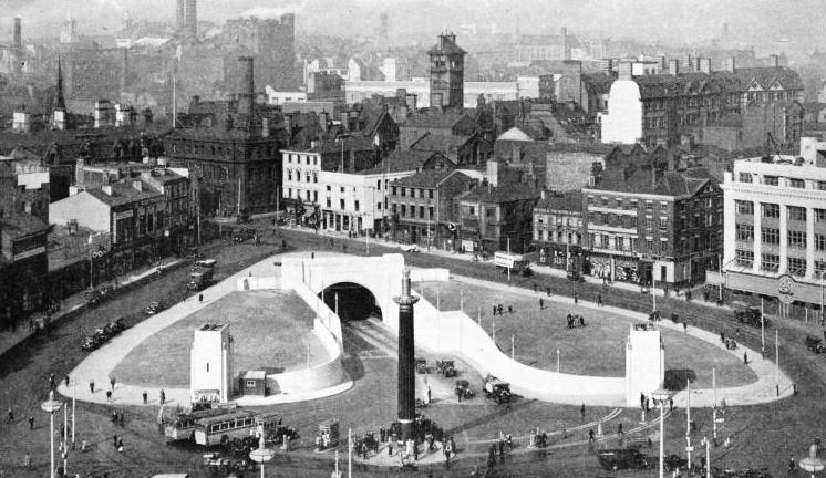 THE MAIN ENTRANCE TO THE MERSEY TUNNEL at Liverpool is situated in the Old Haymarket