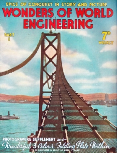 The Oakland Bay suspension bridge under construction