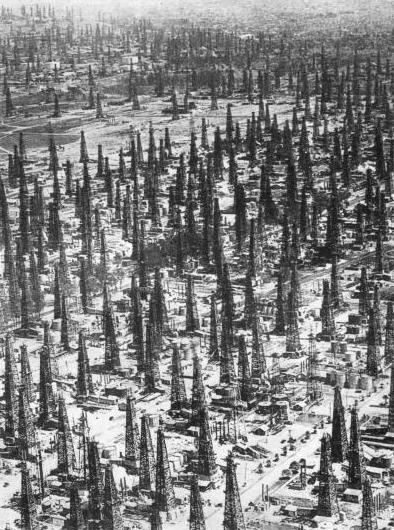 FOREST OF DERRICKS in a large oilfield at Signal Hill