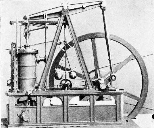 THE CENTRIFUGAL GOVERNOR appears on this cabinet steam engine