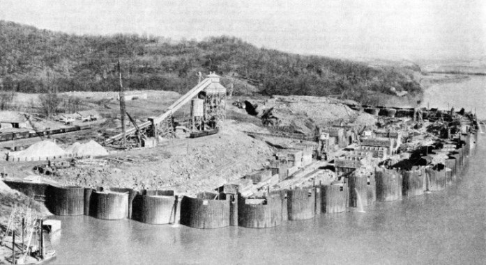 BUILDING THE NAVIGATION LOCK at Chickamauga Dam, near Chattanooga